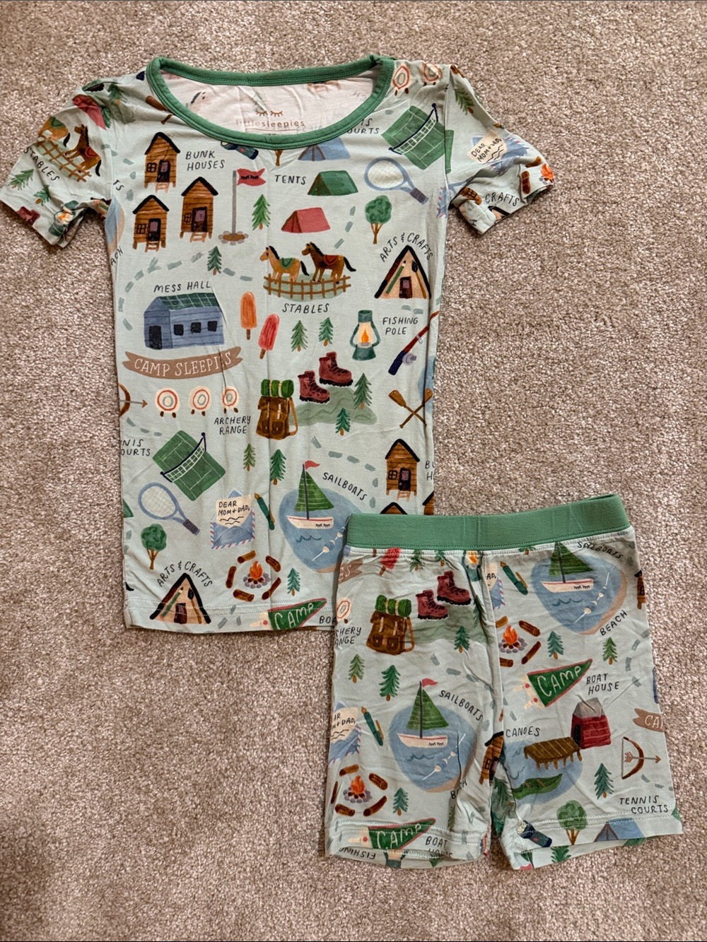 Little Sleepies Green Camp Print Kids Pajama Set
